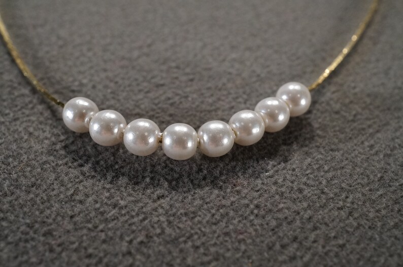 VINTAGE Art Deco Goldtone Faux Pearl Bib Necklace ChainVR #34