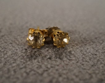 Vintage Art Deco Style Yellow Gold Tone Rhinestone Glass Stone Stud Style Pierced Earrings Jewelry    K#83