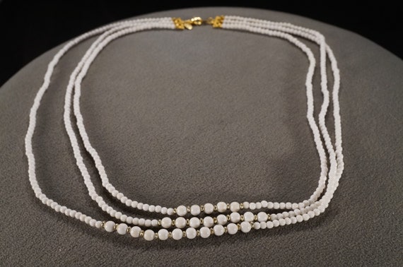 vintage white lucite beaded necklace with three s… - image 1