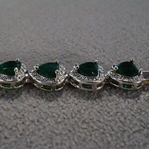 Vintage Art Deco Style Silver Tone Rhinestone Glass Stone Heart Shaped Bracelet Tennis Style Jewelry    K#8
