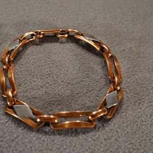 Vintage Art Deco Style Copper Tone Silver Tone Line Link Bracelet Stackable Jewelry    K#24