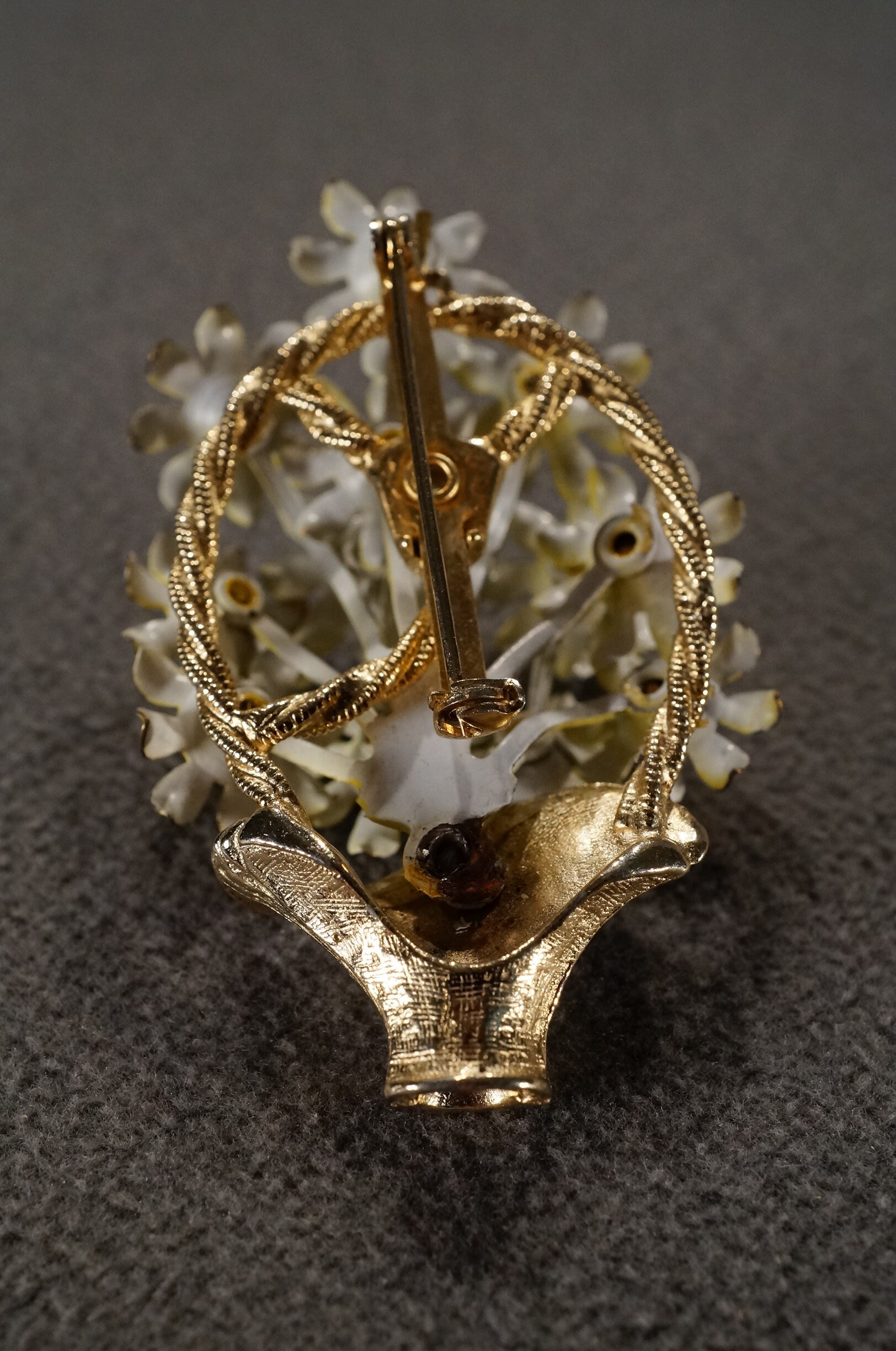 Vintage Art Deco Style Yellow Gold Tone Enameled Rhinestone Glass