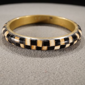 Vintage Art Deco Style Brass Painted Enameled Bangle Bracelet Stackable Round Jewelry    K#1