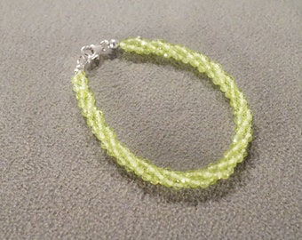 Vintage Sterling Silver Tennis Design Bracelet Multi Round Faceted Peridot Twisted Braided Multi Strand Lobster Claw Artist