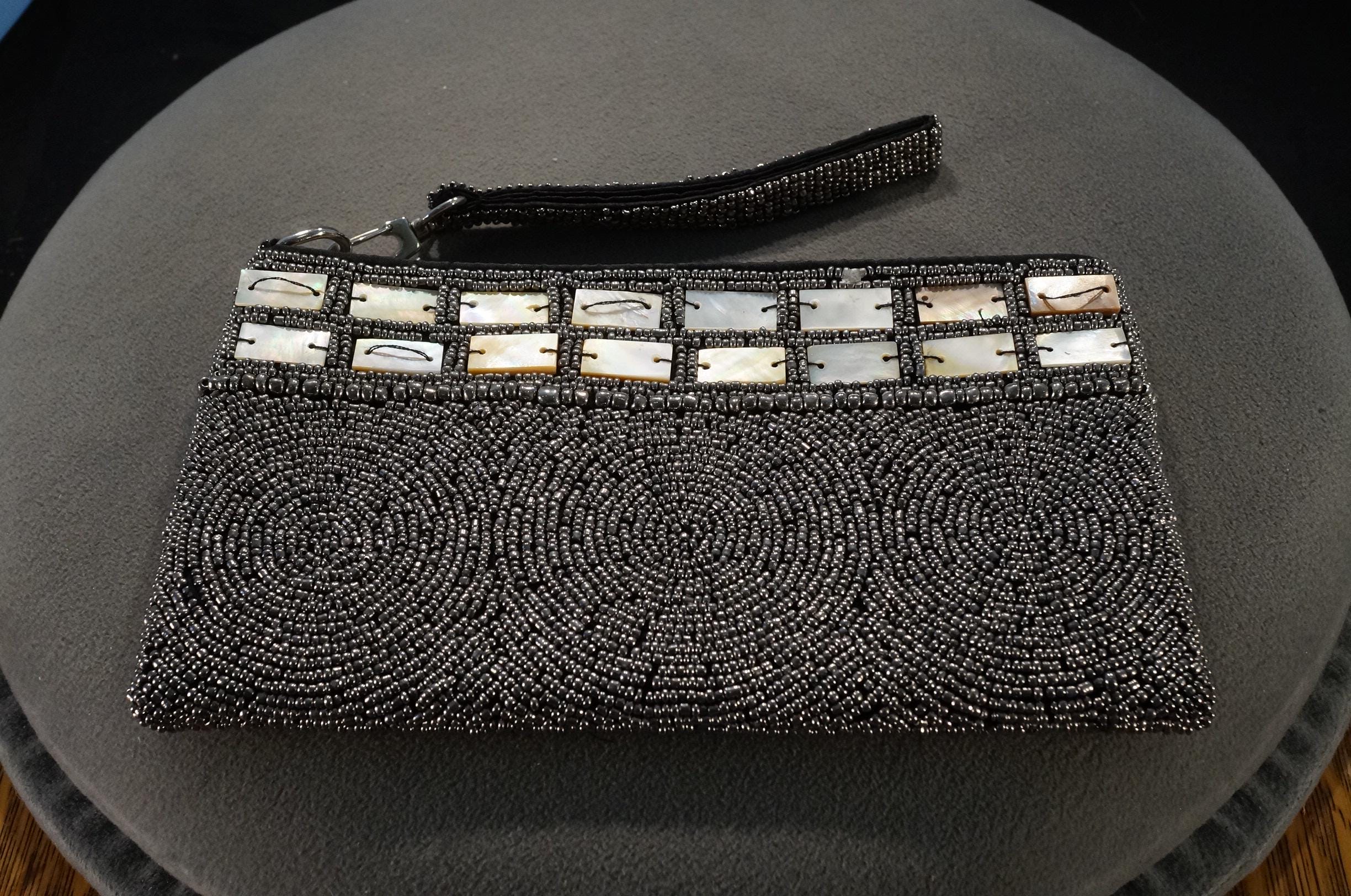 Vintage Tommy Bahama Beaded Mother of Pearl Clutch Purse Handbag