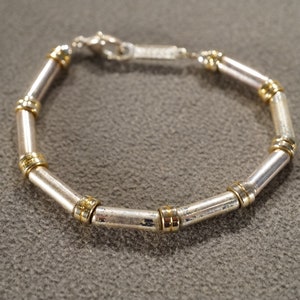 Vintage Art Deco Style Silver Tone Round Yellow Gold Tone Bracelet Stackable Jewelry   K#22