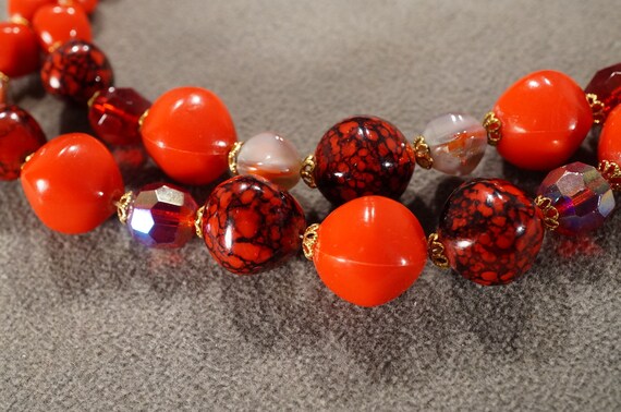 Vintage Art Deco Style Glass Beads Red Double Str… - image 3