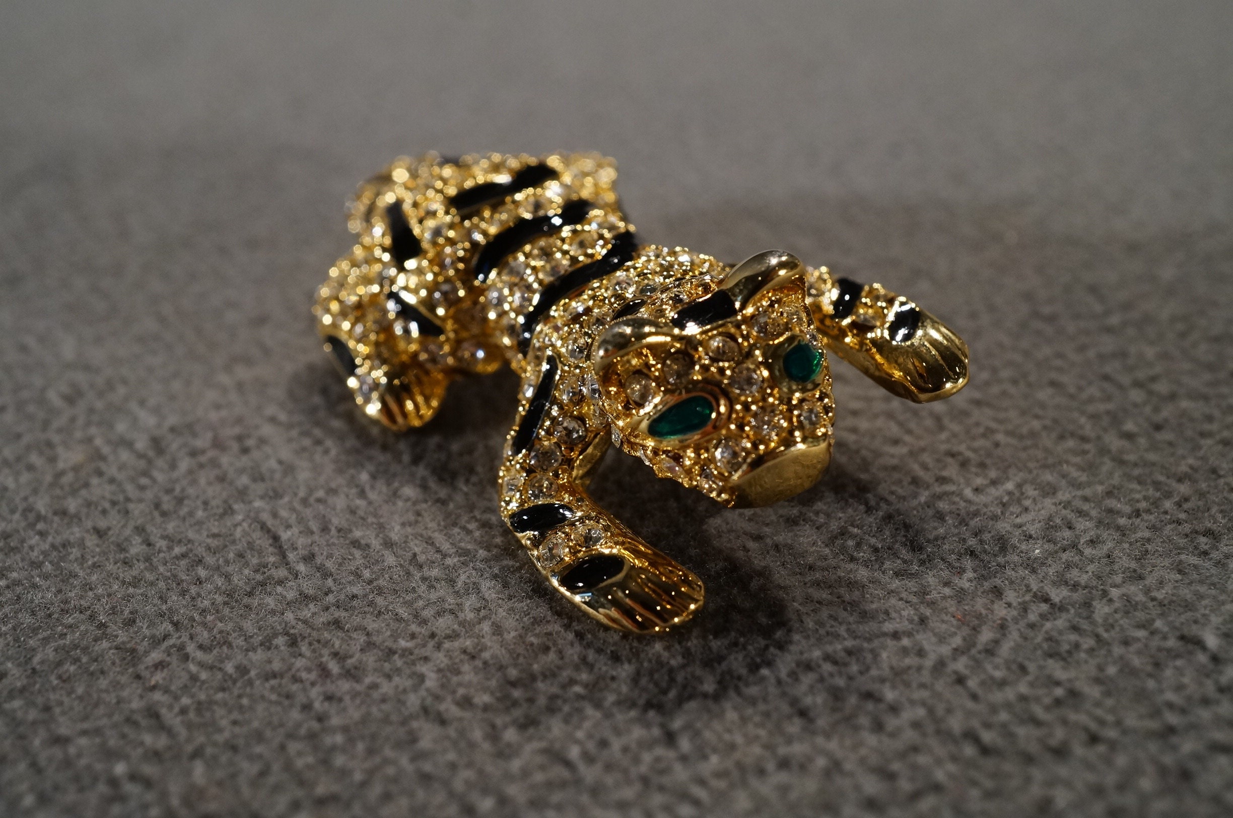 Vintage Art Deco Style Yellow Gold Tone Rhinestone Glass