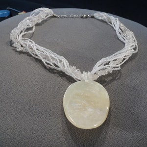 Vintage Multi-Strand Necklace Micro Glass beads Genuine Quartz Stone and Mother Of PearClassic Collectable Art Deco Stlye       #2VR