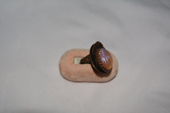 vinage brass statement ring with large leaf and l… - image 3