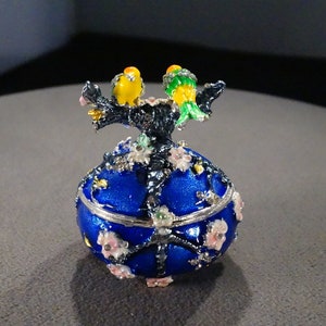 Vintage Ciel Collectables Double Bird Design Trinket Jewelry Hinged Box Hand Crafted Multi Color Enameled Swarovski Crystals Home Decor