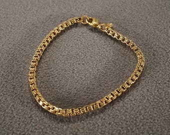 Vintage Art Deco Style Yellow Gold Tone Chain Stackable Bracelet Jewelry    K#35