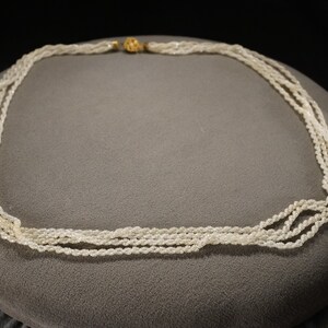 Vintage Art Deco Style Yellow Gold Tone Faux Pearl 4 Strand Twisted Design Necklace Jewelry    K#62