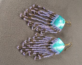 Vintage Art Deco Style Silver Tone Micro Glass Beads Euro Wire Dangle Tassel Pierced Earrings Jewelry    K#56