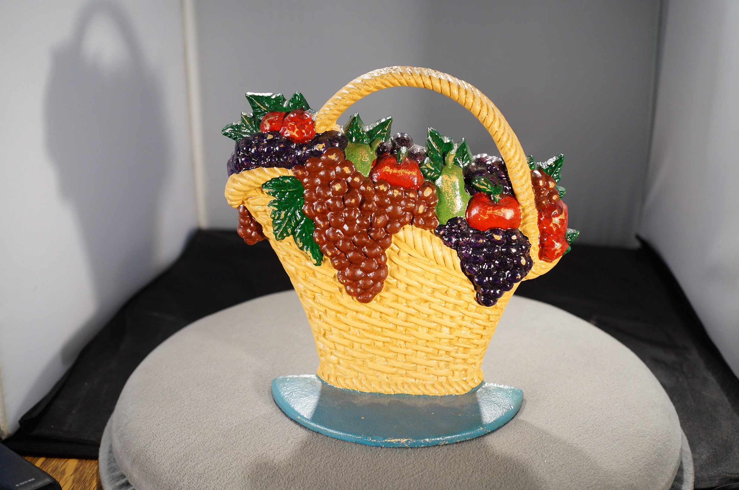 Antique Vintage Cast Iron Fruit Woven Basket Door Stop Multi