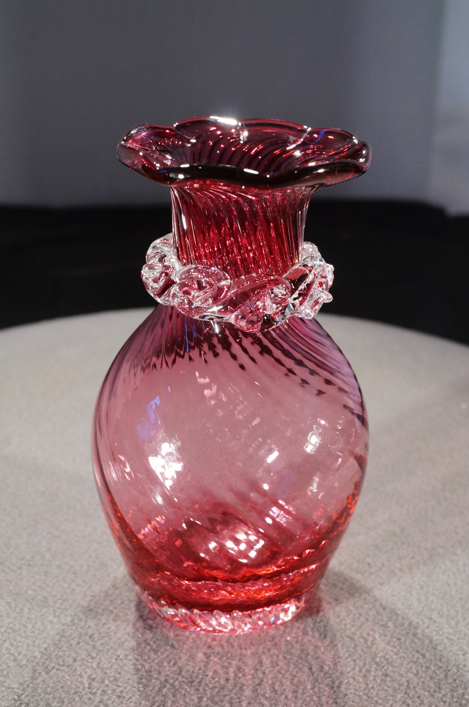 Vintage Pilgrim Glass Set 3 Cranberry Art Glass Vase Basket