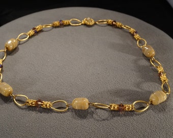 Vintage Art Deco Style Yellow Gold Tone Chain Design Necklace