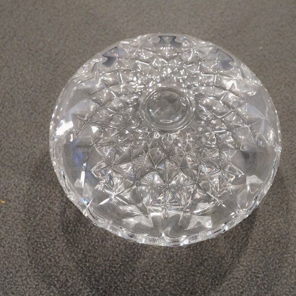 Vintage Gorham Crystal Clear Crystal Glass Round Shape Trinket Jewelry Box Lid Fancy Etched Carved Design Dresser Table Top Collectable