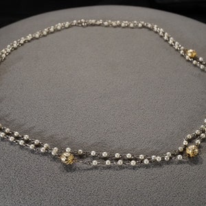 Vintage Art Deco Yellow Gold Tone Faux Pearl Round Line Link Necklace Jewelry   K#63