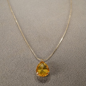 Vintage Art Deco Style Yellow Gold Tone Glass Stone Pendant Tear Drop Necklace Jewelry   K#4