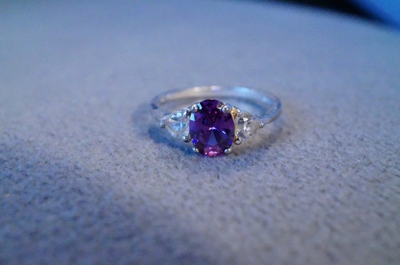 Sterling Silver Dome Ring With African Amethyst & White Topaz – Genuine Gemstone Cluster Ring For Women