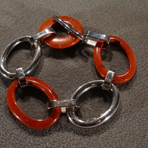 Vintage Art Deco Style Silver Tone Lucite Oval Toggle Closure Bracelet Stackable Jewelry   K#47