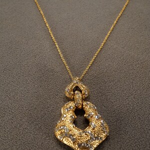 Vintage Art Deco Style Yellow Gold Tone Glass Stone Pendant Dangle Necklace Jewelry     K#6