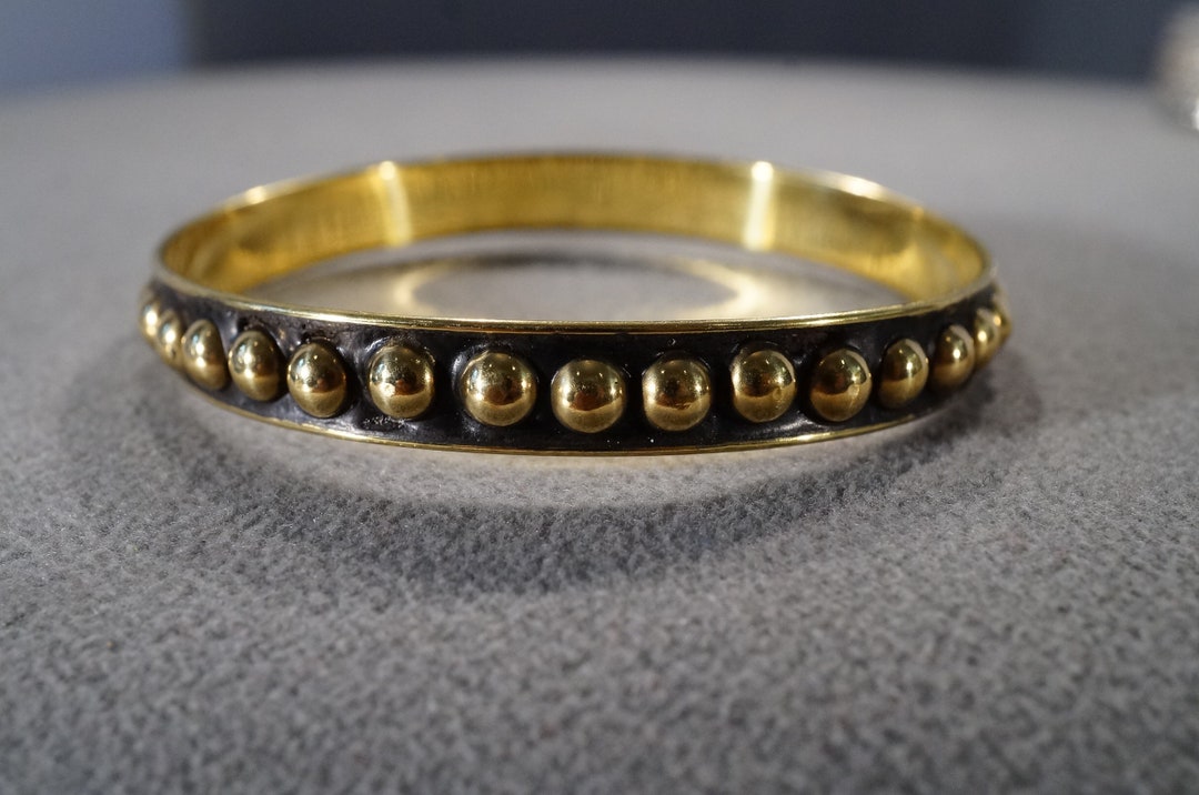 Vintage Art Deco Style Brass Bangle Raised Relief Beaded Design ...
