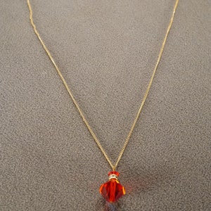 Vintage Art Deco Style Yellow Gold Tone Glass Bead Red Pendant Dangle Necklace Jewelry   K#27