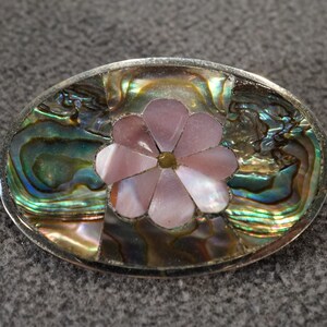 Vintage Art Deco Style Sterling Silver Genuine Abalone 7 Grams Floral Design Pin Brooch Jewelry   K#18