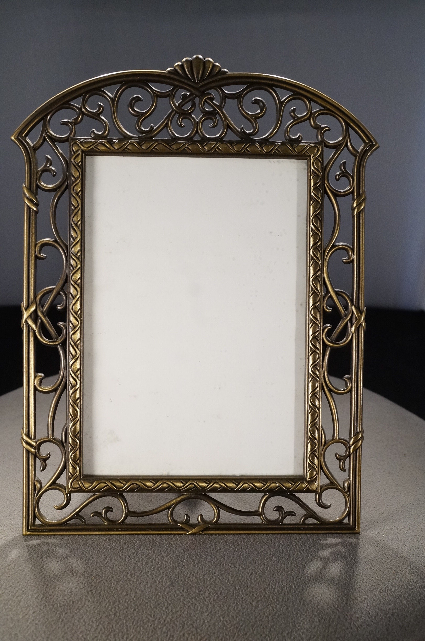 Vintage Gold Tone Metal Picture Frame Raised Relief Scrolled