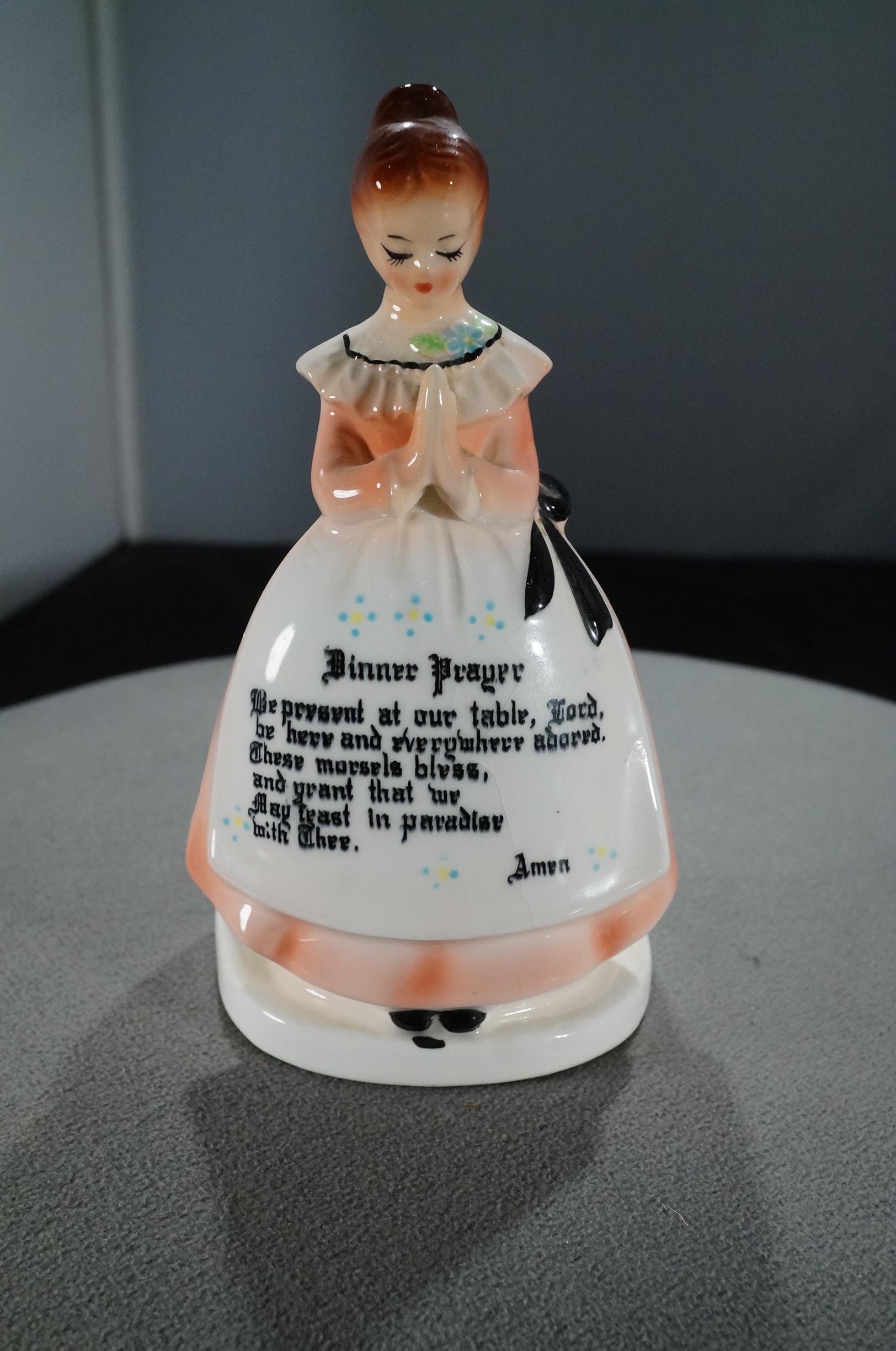 Antique Vintage Enesco Japan Porcelain Pink Dinner Prayer Lady 6 1