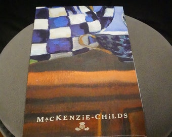 Vintage Mackenzie Childs Kitchen Cotton Tea Towel Royal Check Still life Design Dinning Kitchen Home Decor Classic Collectable Retired Mint