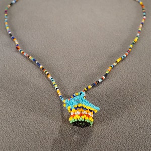 Vintage Art Deco Style Micro Beads American Indian Hand Made Basket Pendant Dangle Necklace Jewelry   K#10