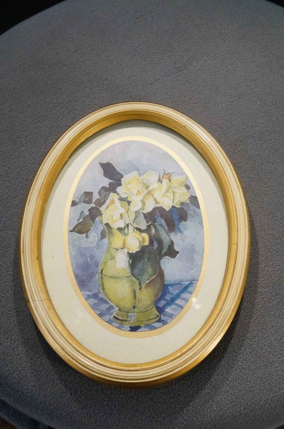 Antique Vintage Framed Print Oval Multi Leveled Frame Flower Bouquet ...