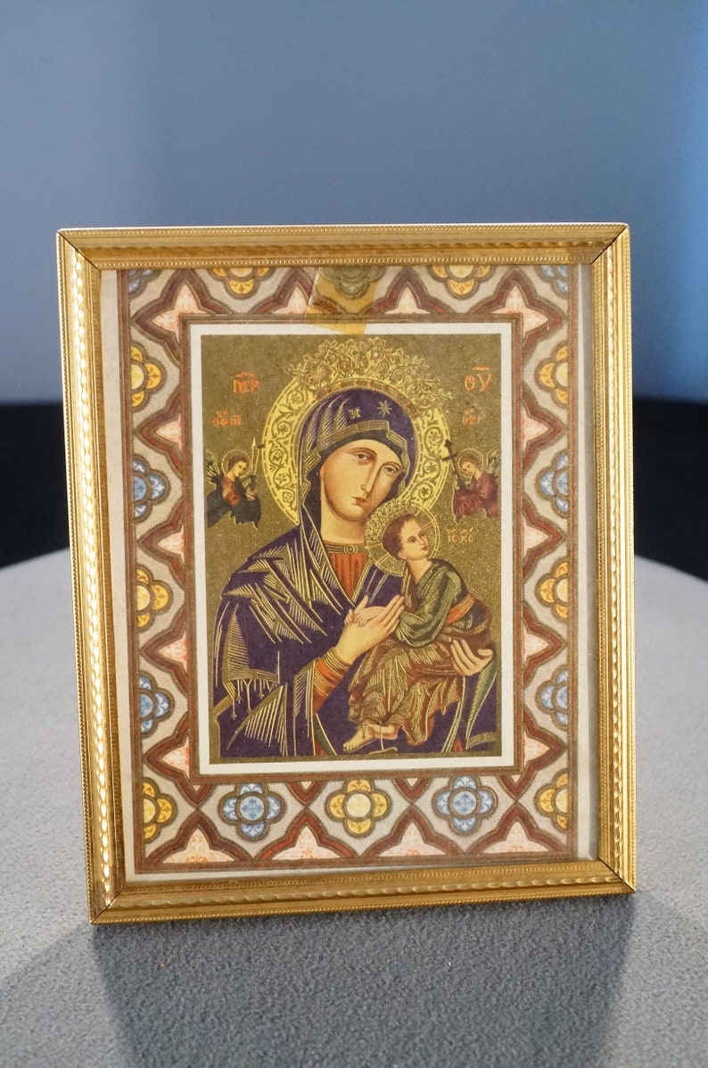 Antique Vintage Framed Religious Figurals Rectangle Yellow Gold Tone ...