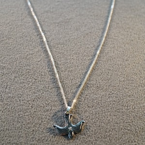 Vintage Art Deco Style Sterling Silver Genuine Diamond Bird Design Pendant Dangle Line Link Necklace Jewelry    K#31
