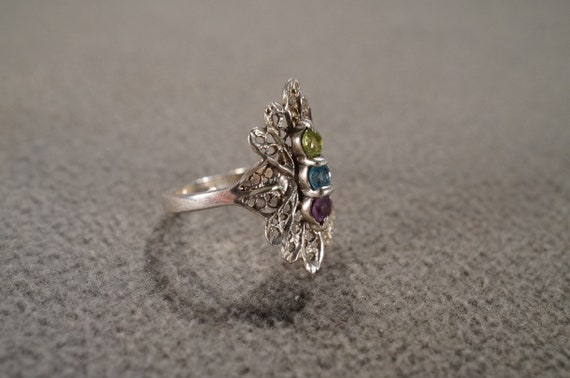 vintage sterling silver statement ring with large… - image 3