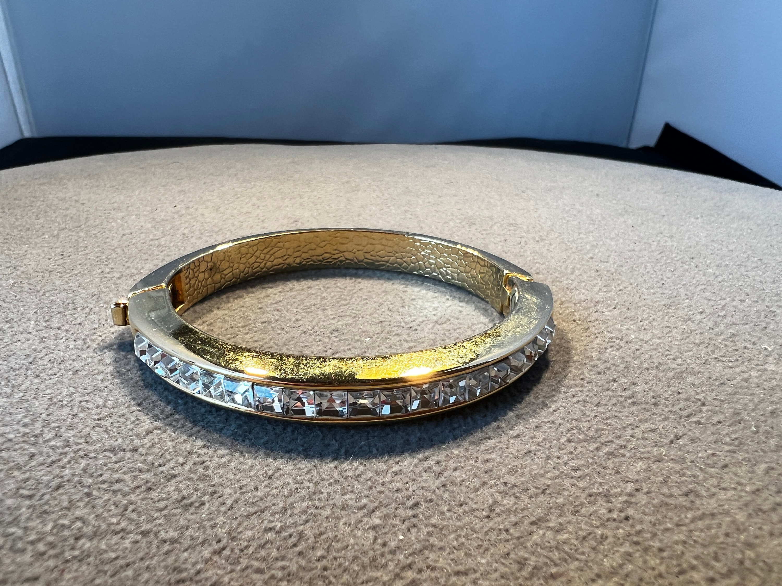 Vintage Yellow Gold Tone Bangle Bracelet Multi Square Channel Set