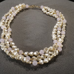 Vintage Art Deco Style Yellow 1Tone Faux Pearl Round Multi Strand Dangle Necklace Jewelry   K#19