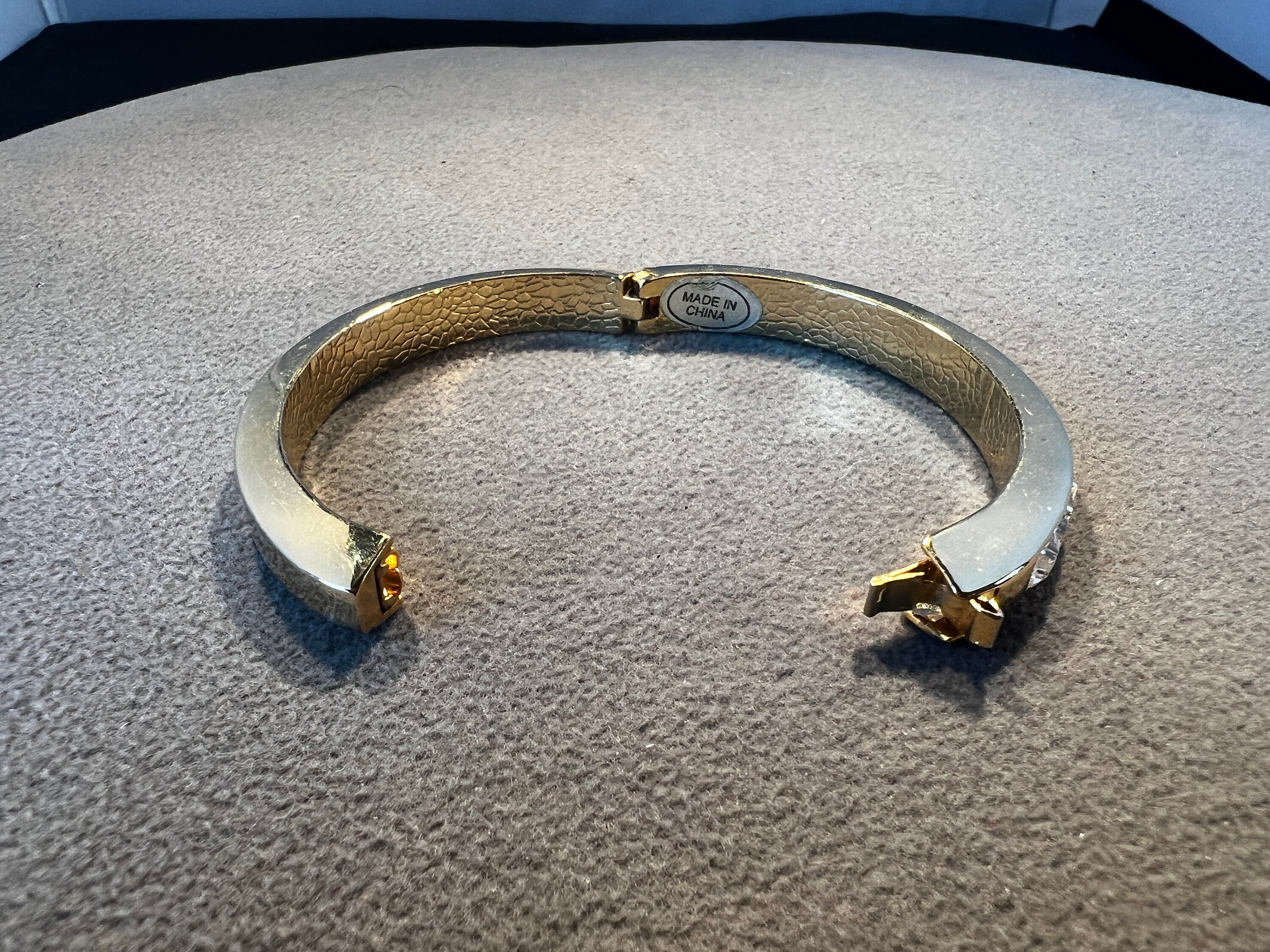 Vintage Yellow Gold Tone Bangle Bracelet Multi Square Channel Set