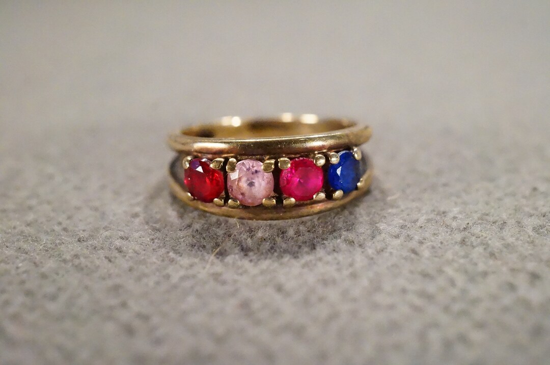 Vintage 10 K Yellow Gold Wedding Band Stacker Design Ring 4 Round Prong ...