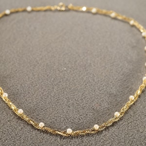 Vintage Art Deco Style Yellow Gold Tone Faux Pearl Twisted Necklace Choker Style Jewelry    K#32