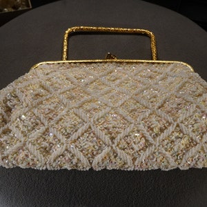 Vintage Hand Beaded Empire Made Gold Colour Evening Bag with short
