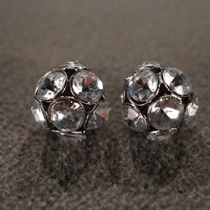 Vintage Art Deco Style Silver Tone Rhinestone Glass Stone Round Ball Design Stud Style Pierced Earrings Jewelry    K#45