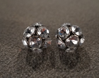 Vintage Art Deco Style Silver Tone Rhinestone Glass Stone Round Ball Design Stud Style Pierced Earrings Jewelry    K#45