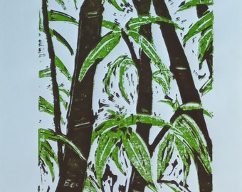 Bamboos - Color Linocut Print