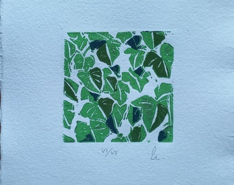 Ivy on the Wall - Color Linocut Print