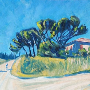 Tuscan Landscape with Cyclists - Oil Painting