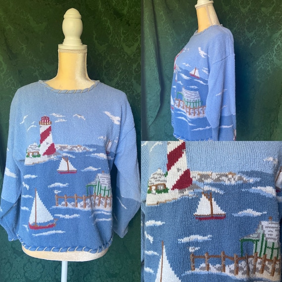 Vintage Nautical Sweater/ 80s Nautical Pull Over S